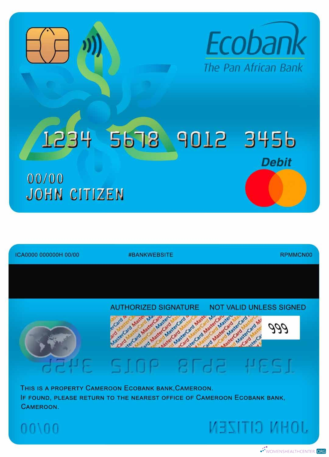 Download Cameroon Ecobank bank master debit card Photoshop template